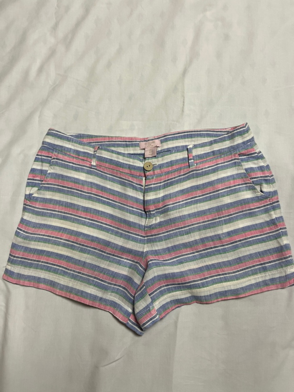 St. Tropez 100% linen Striped Women's Shorts - Pink / Blue / Green